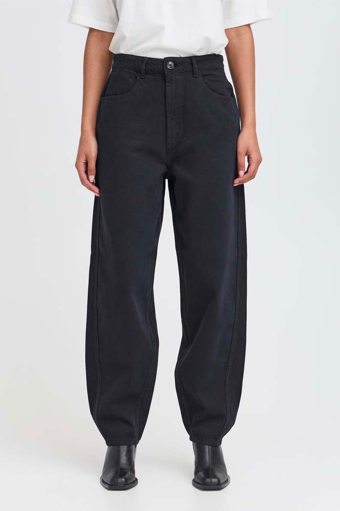 ICHI Hezano Navy Barrel Leg Trousers