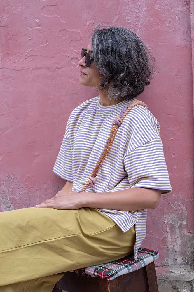 Fika Sara Lilac and Yellow Stripe T-Shirt