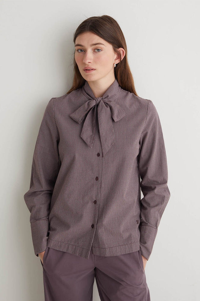 Yerse Marietta Maroon Check Blouse