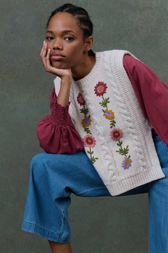 Louise Misha Adela Floral Cream Sleeveless Jumper