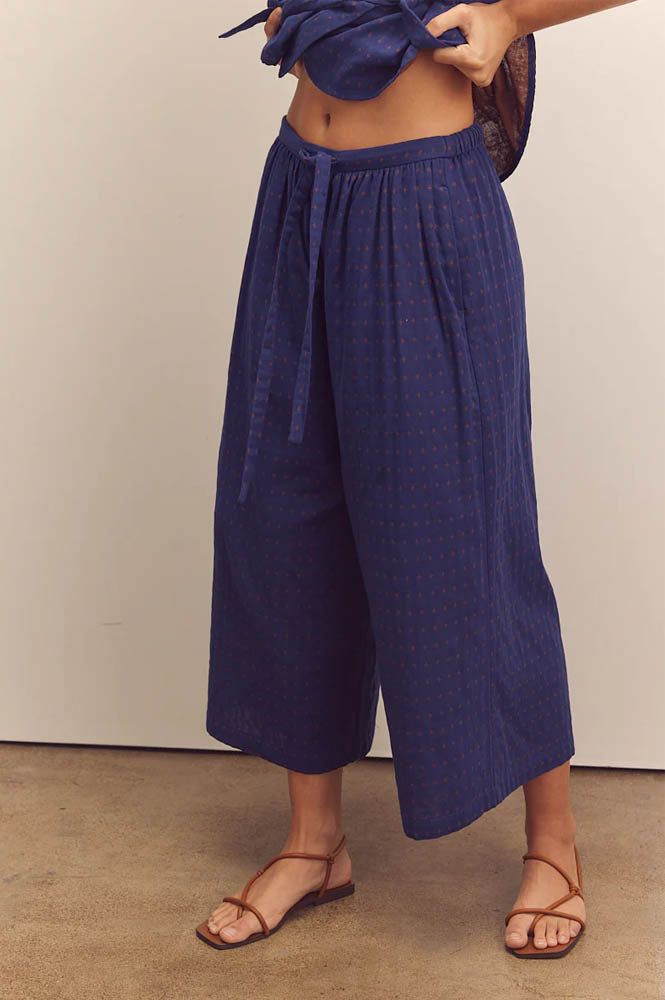 Amente Navy Drawstring Wide Trousers