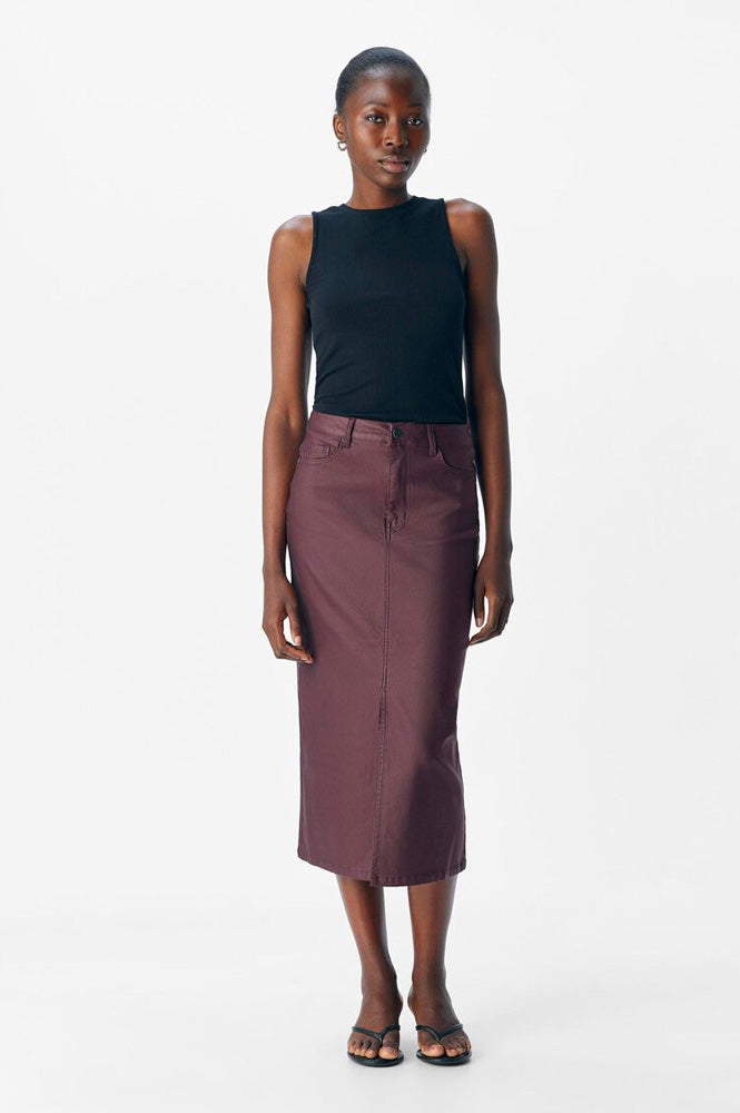 Object Naya Mauve Wine Coated Midi Skirt