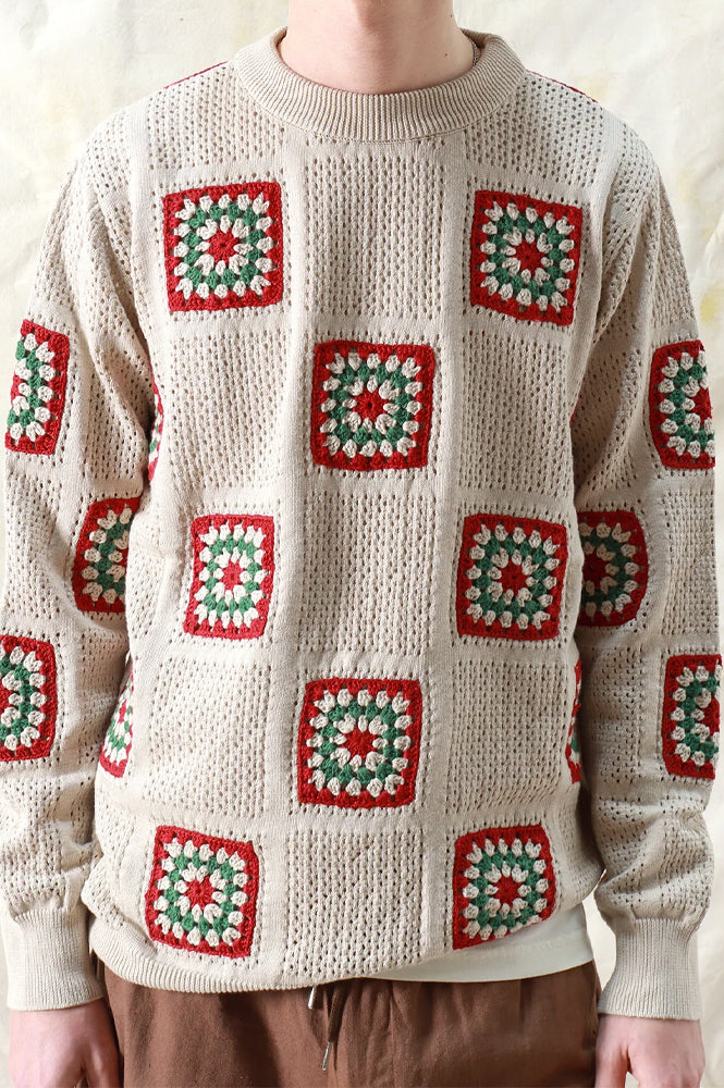 Far Afield Crochet Peyote Sand Floral Knit Jumper