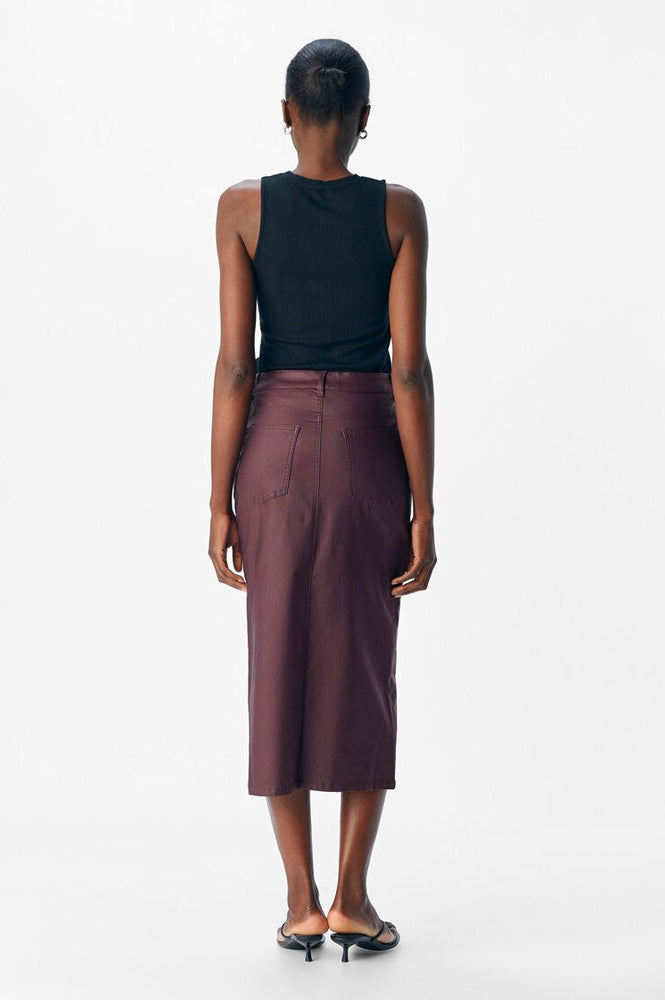 Object Naya Mauve Wine Coated Midi Skirt