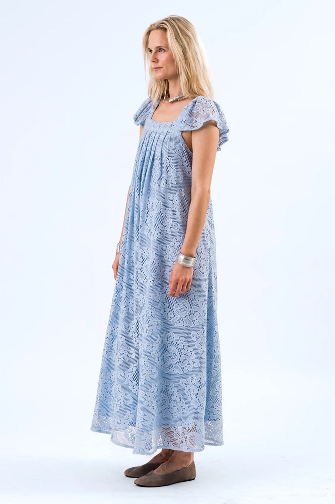 Lolly's Laundry Milan Dusty Blue Lace Midi Dress