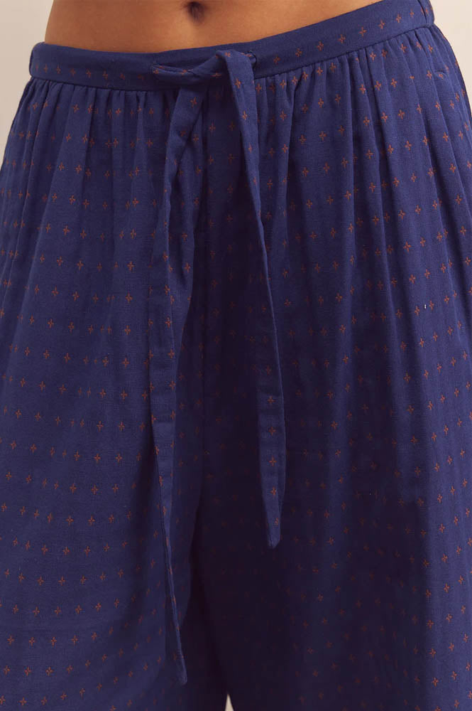 Amente Navy Drawstring Wide Trousers