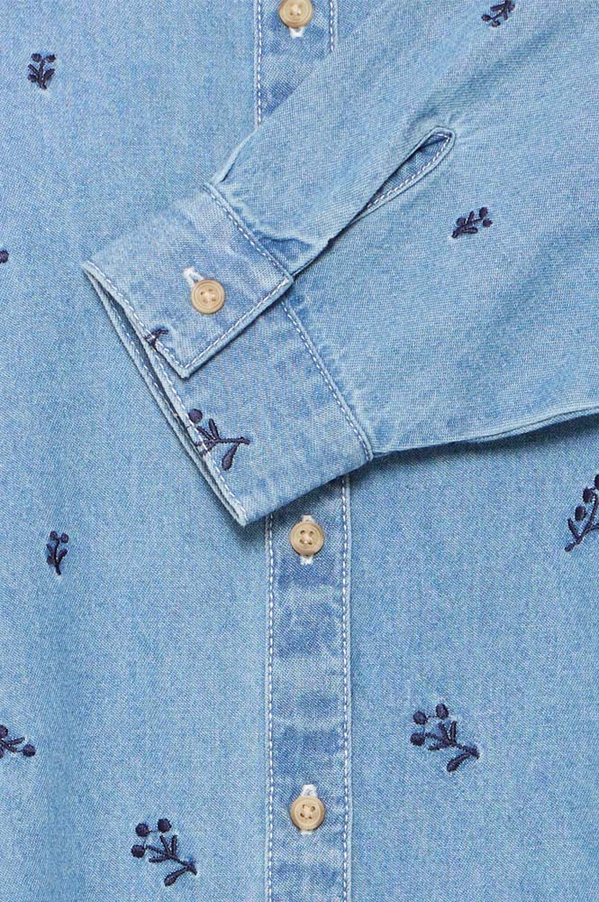 ICHI Archer Floral Embroidered Denim Shirt