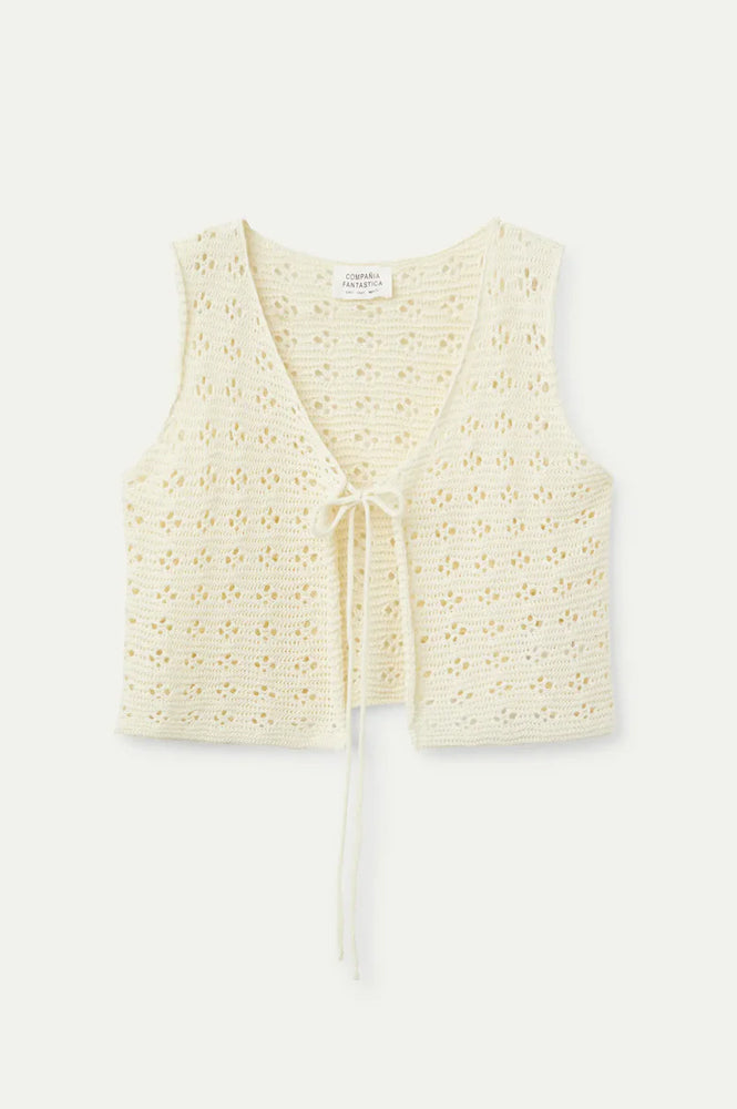 Compania Fantastica Ecru Knit Bow Top