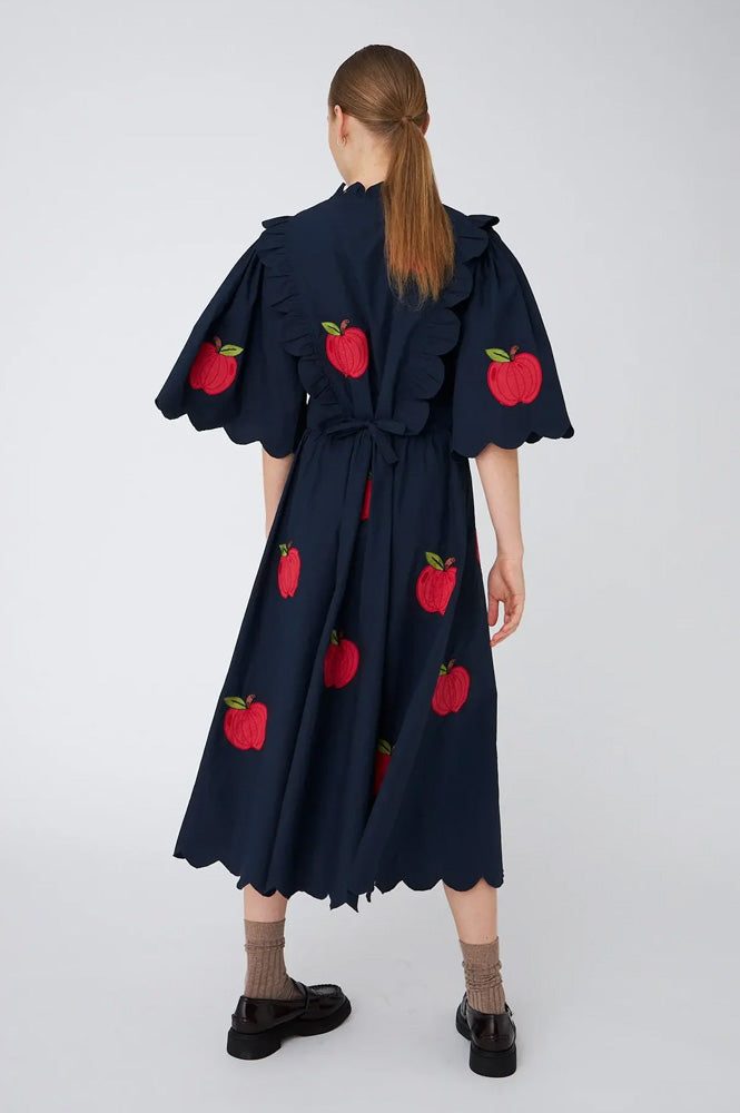 Stella Nova Apple Embroidered Navy Midi Dress