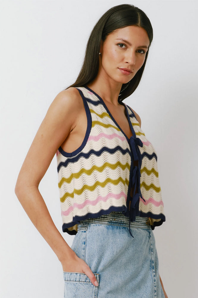 Seventy + Mochi Edie Lime Stripe Tie Vest