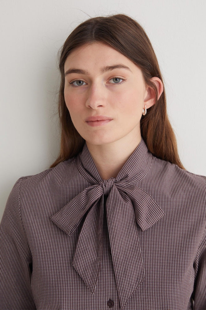 Yerse Marietta Maroon Check Blouse