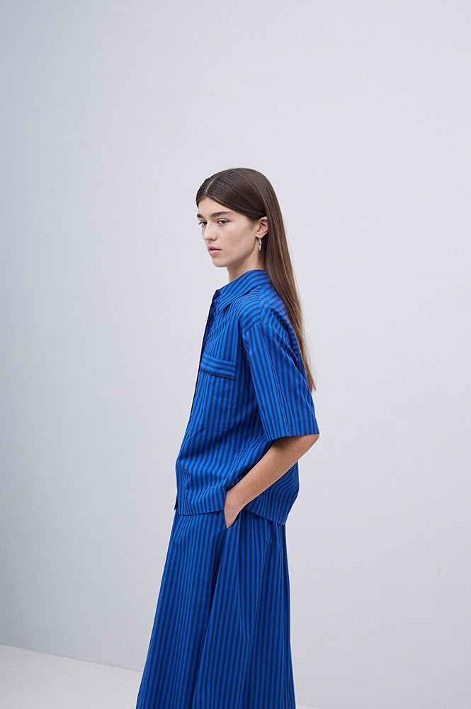 Yerse Bubble Striped Azure and Navy Shirt