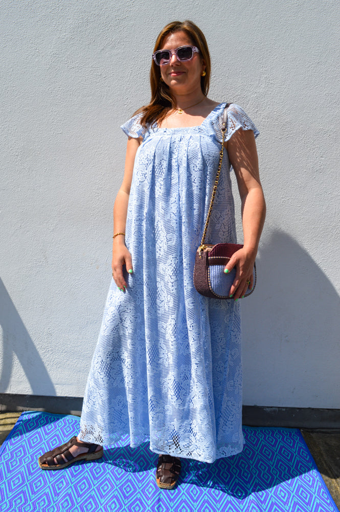 Lolly's Laundry Milan Dusty Blue Lace Midi Dress