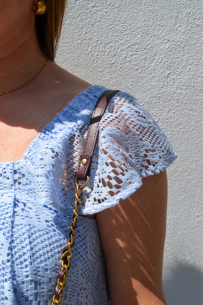 Lolly's Laundry Milan Dusty Blue Lace Midi Dress