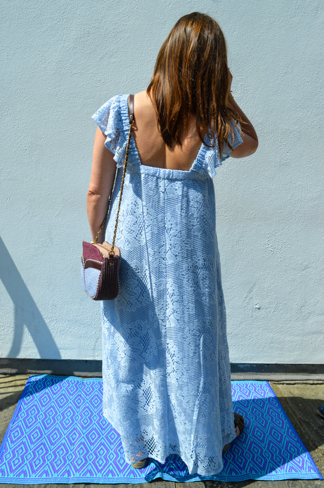 Lolly's Laundry Milan Dusty Blue Lace Midi Dress