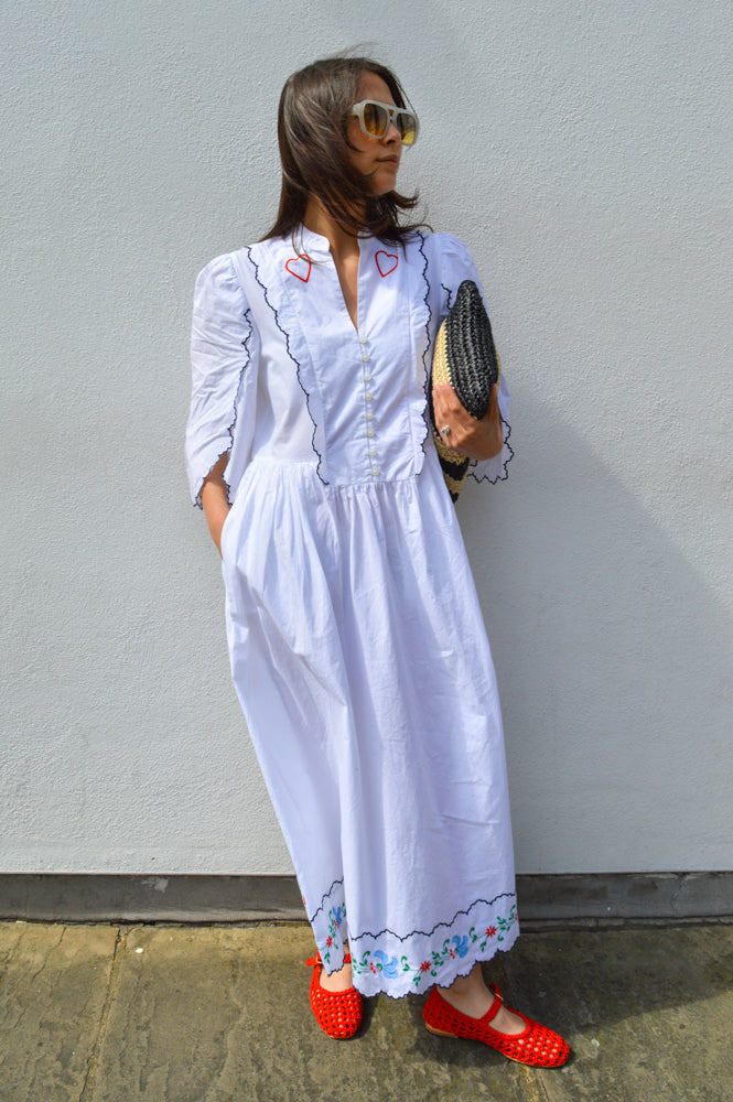 Stella Nova Heart Embroidered White Dress
