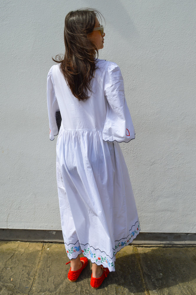 Stella Nova Heart Embroidered White Dress
