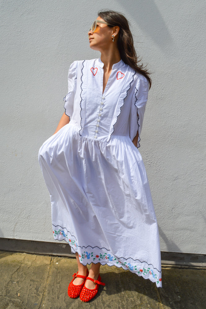 Stella Nova Heart Embroidered White Dress