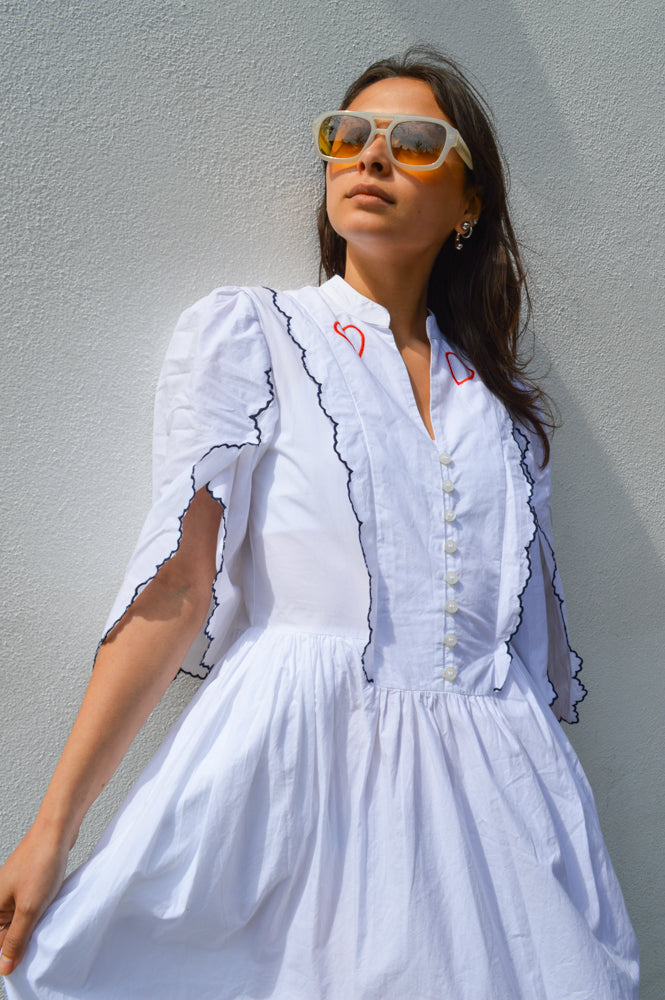 Stella Nova Heart Embroidered White Dress