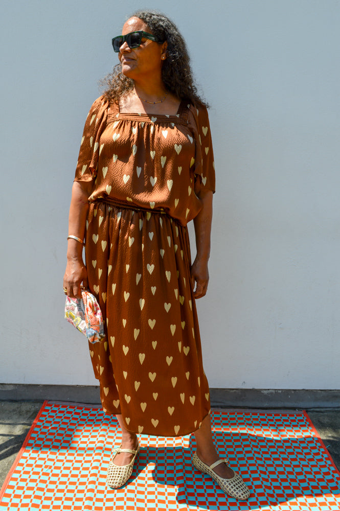 Stella Nova Heart Print Silk Top