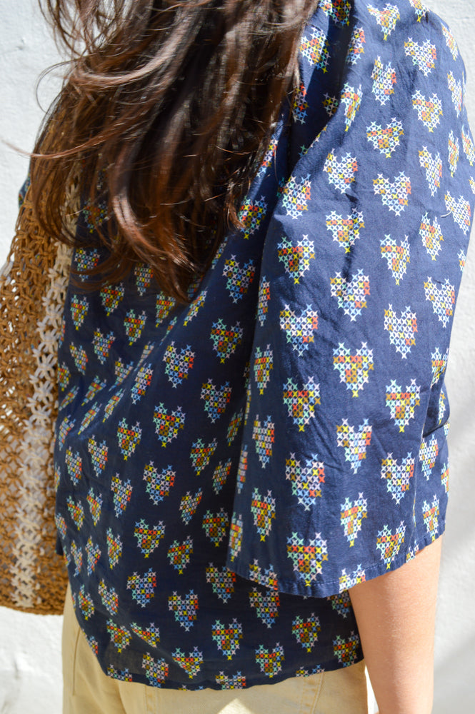 Stella Nova Delicate Printed Navy Heart Shirt