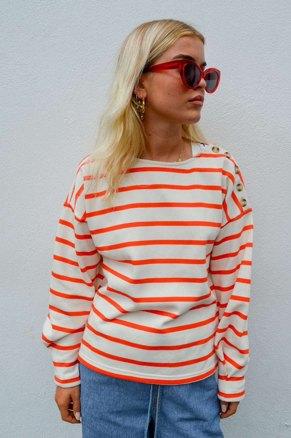 ICHI Maggie Orange Stripe Sweatshirt