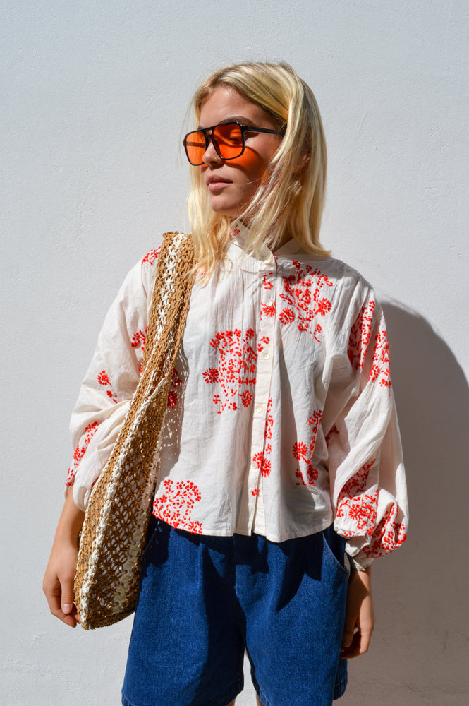 Maison Anana Dalias Red Embroidered Blouse