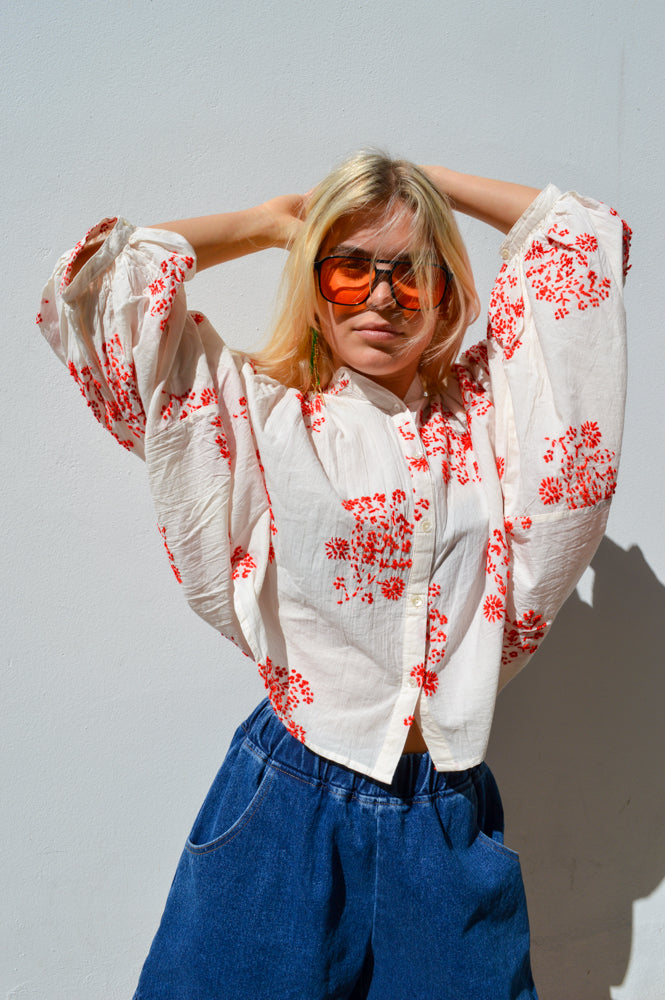 Maison Anana Dalias Red Embroidered Blouse