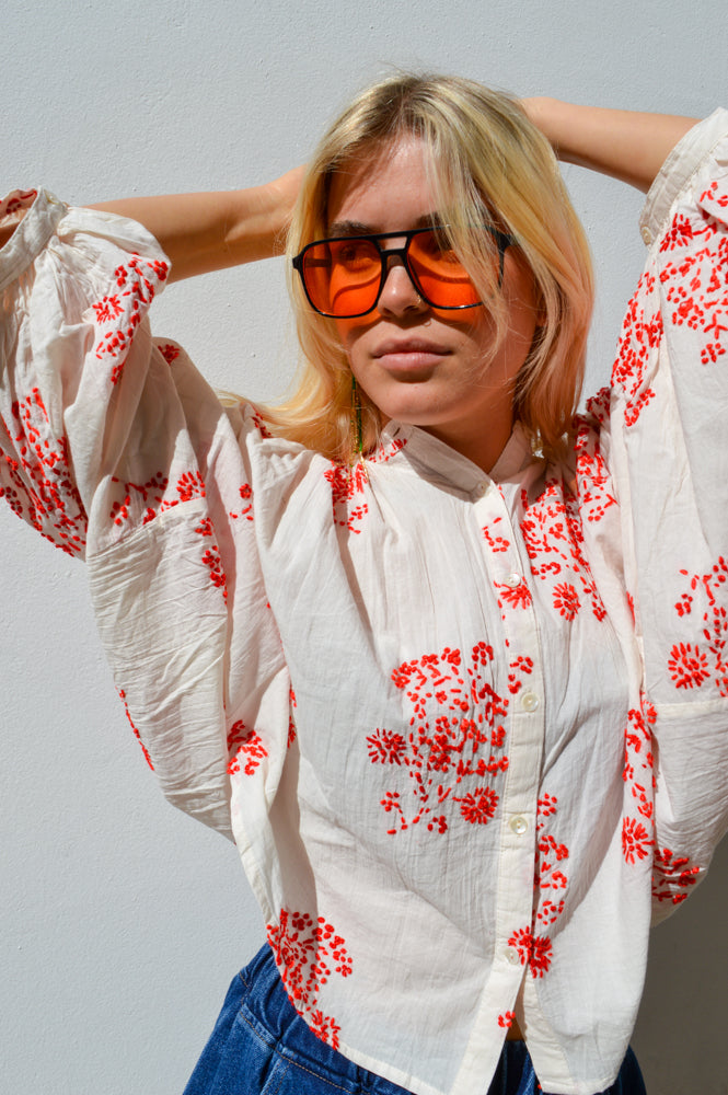 Maison Anana Dalias Red Embroidered Blouse