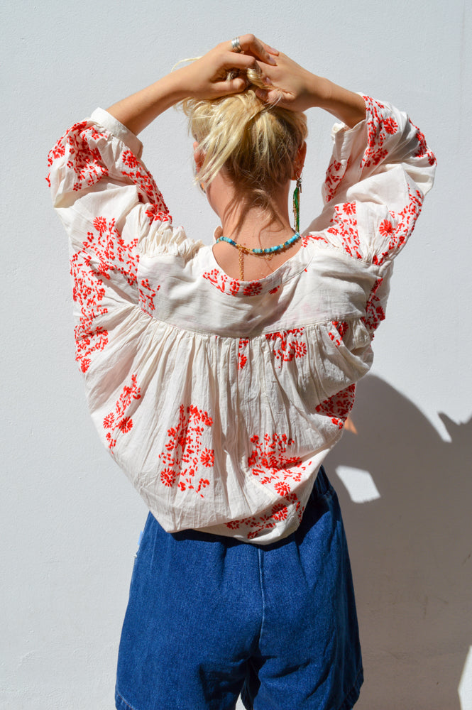 Maison Anana Dalias Red Embroidered Blouse
