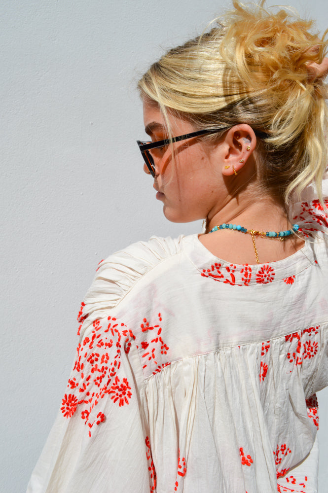 Maison Anana Dalias Red Embroidered Blouse