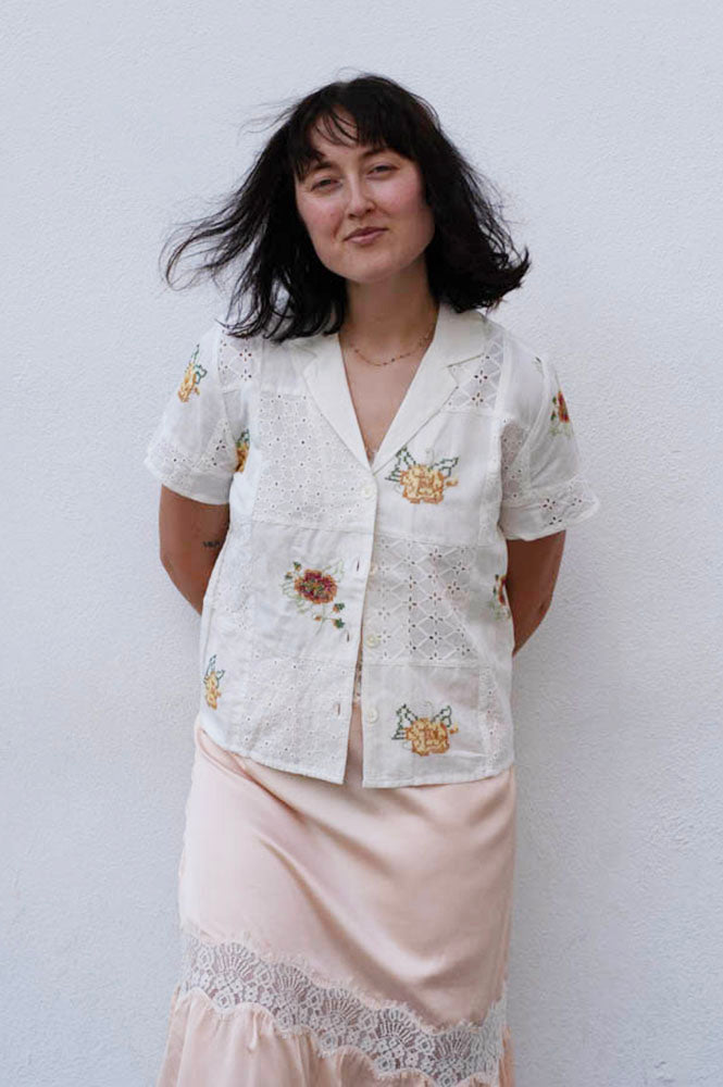 Indi & Cold White Cross-Stitch Patch Shirt