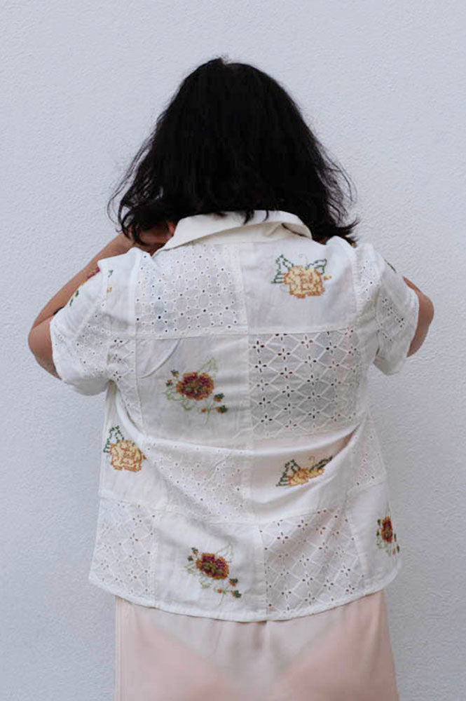 Indi & Cold White Cross-Stitch Patch Shirt