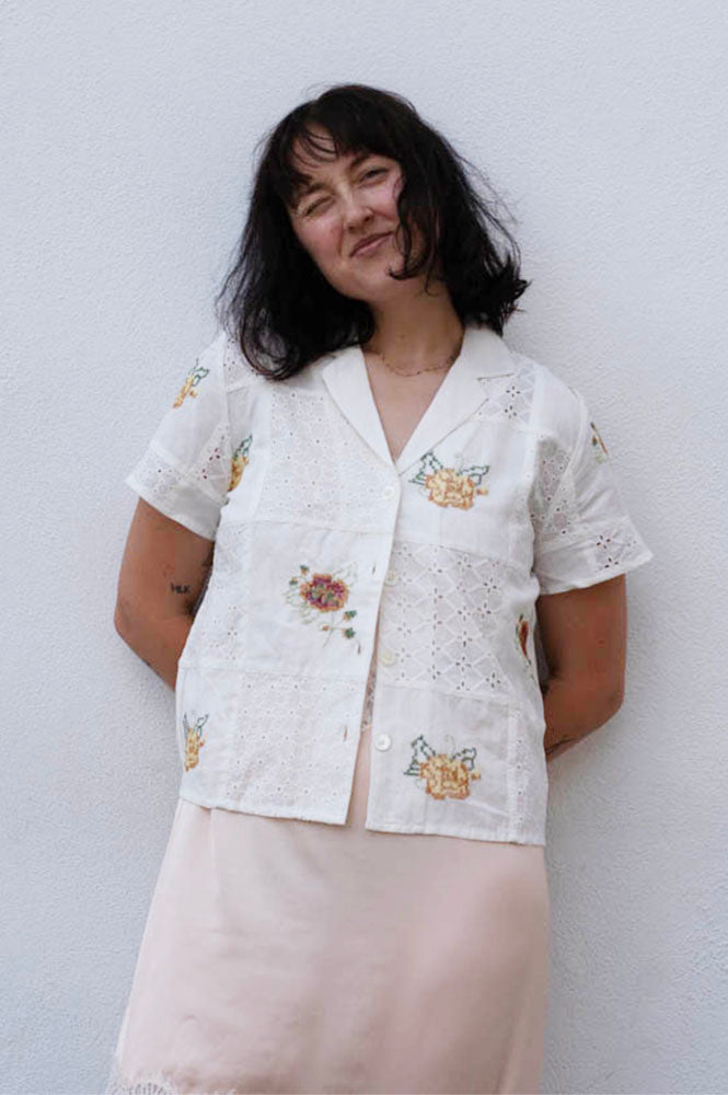 Indi & Cold White Cross-Stitch Patch Shirt