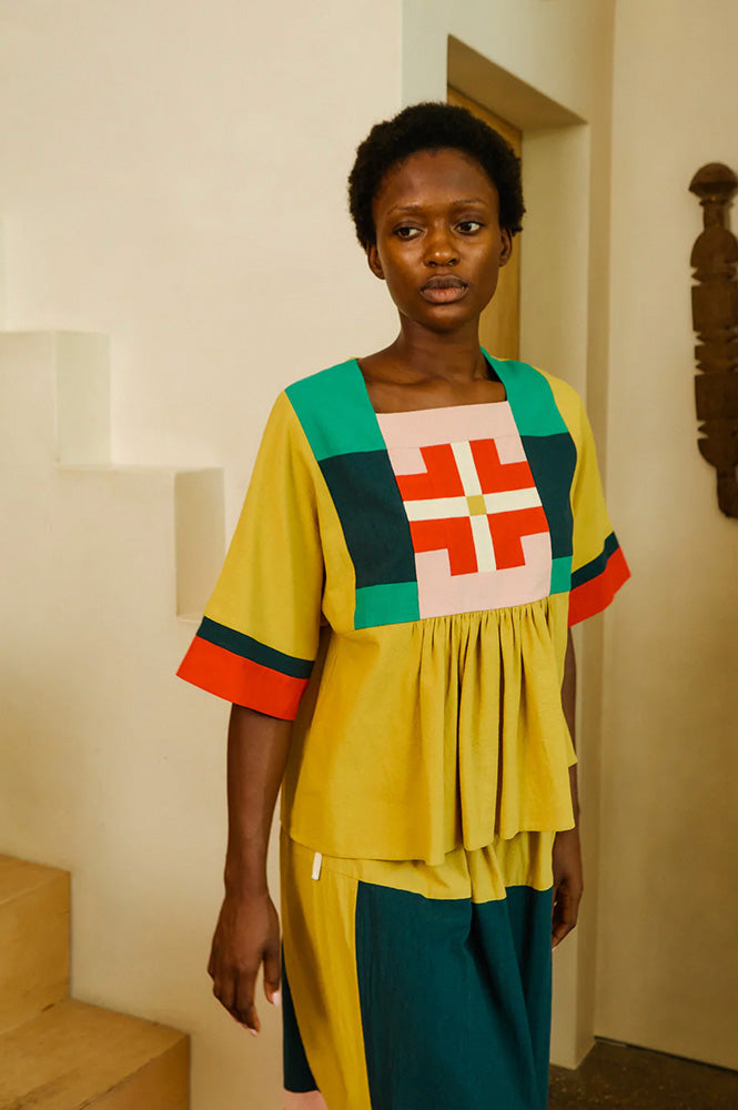 L.F Markey Rafe Mustard Patchwork Top