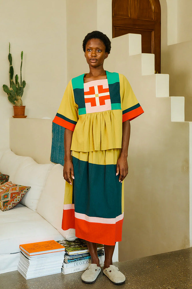 L.F Markey Rafe Mustard Patchwork Top