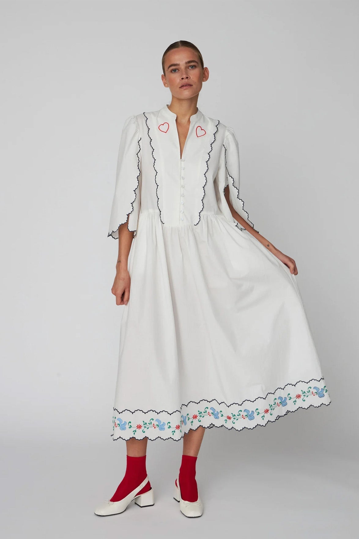 Stella Nova Heart Embroidered White Dress