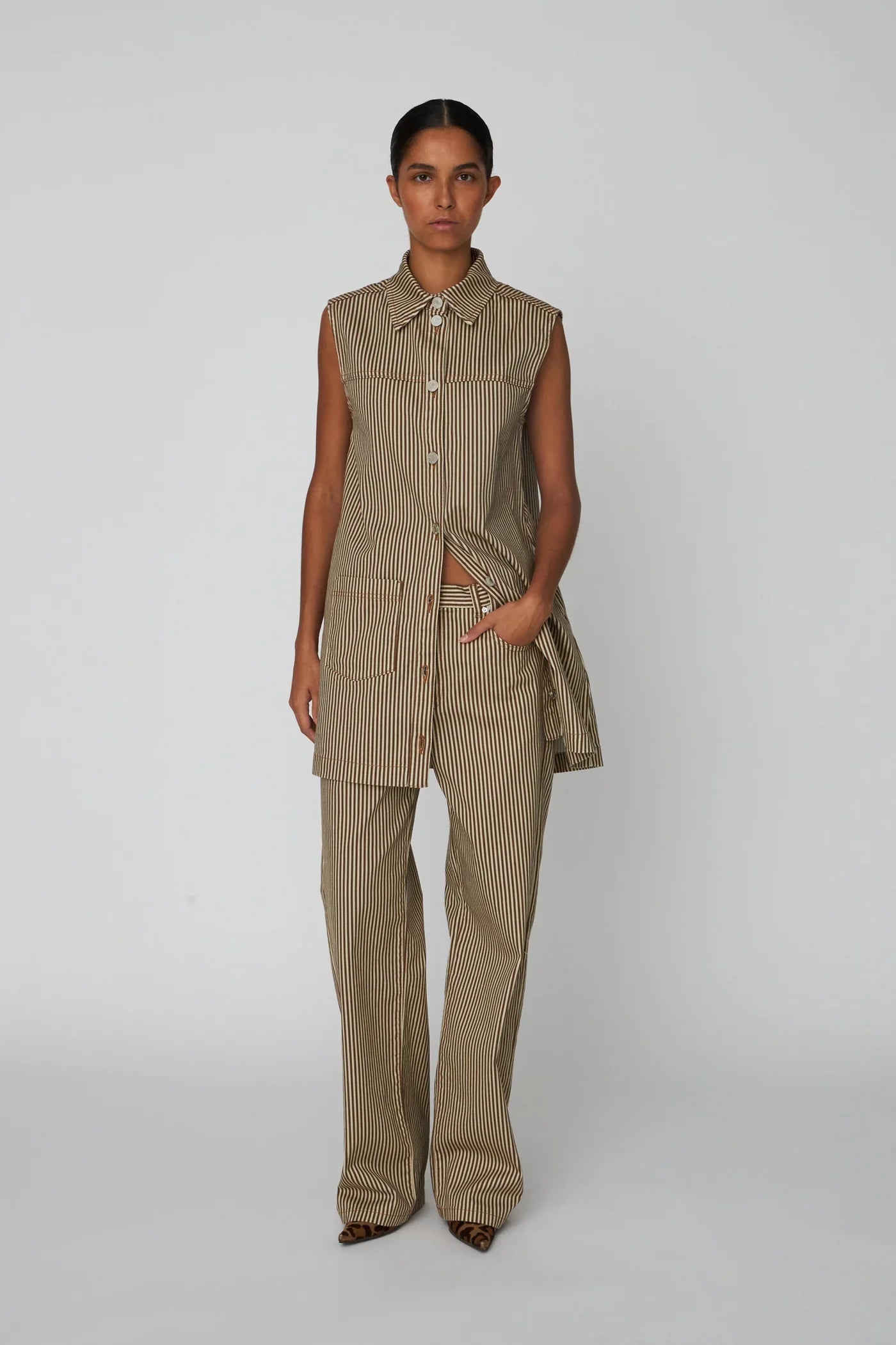 Stella Nova Striped Brown Denim Dress