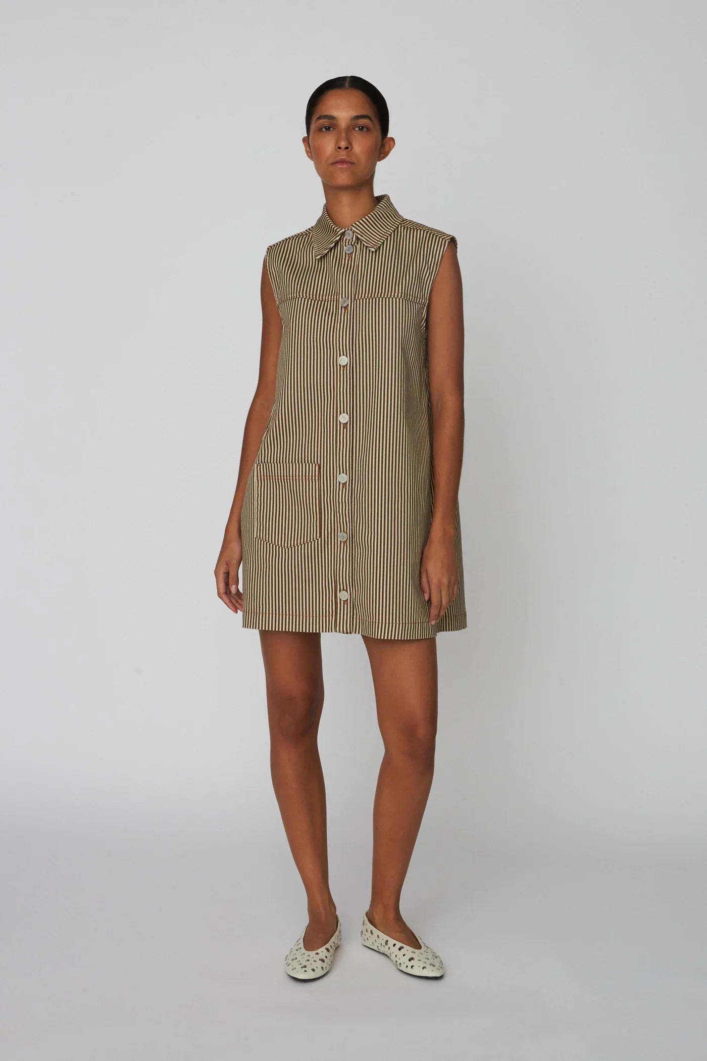 Stella Nova Striped Brown Denim Dress