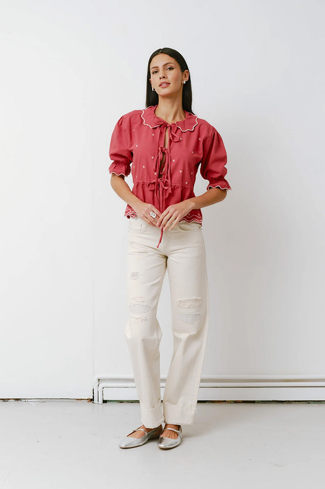 Seventy + Mochi Ana Tie Front Vintage Red Blouse