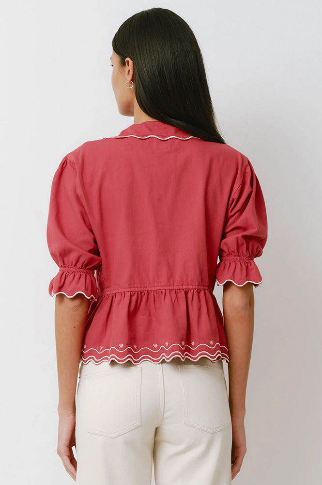 Seventy + Mochi Ana Tie Front Vintage Red Blouse