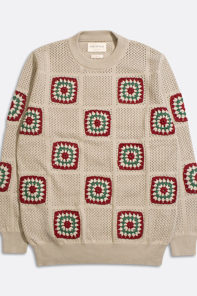 Far Afield Crochet Peyote Sand Floral Knit Jumper