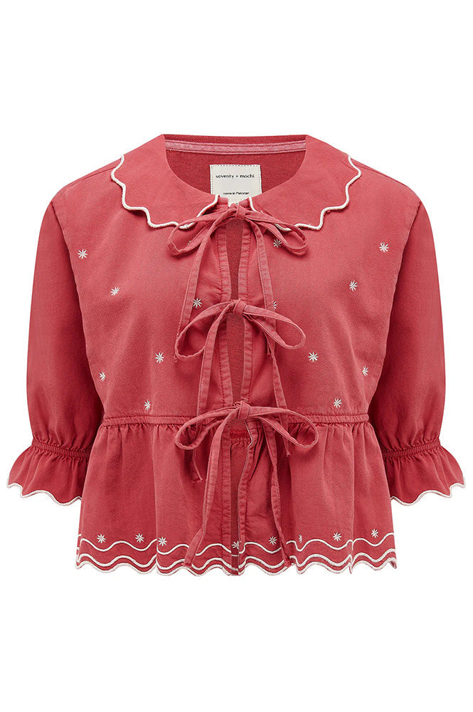 Seventy + Mochi Ana Tie Front Vintage Red Blouse