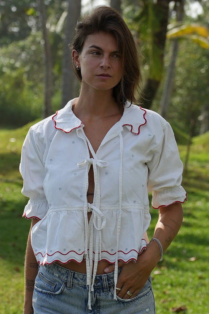 Seventy + Mochi Ana Tie Front White Blouse