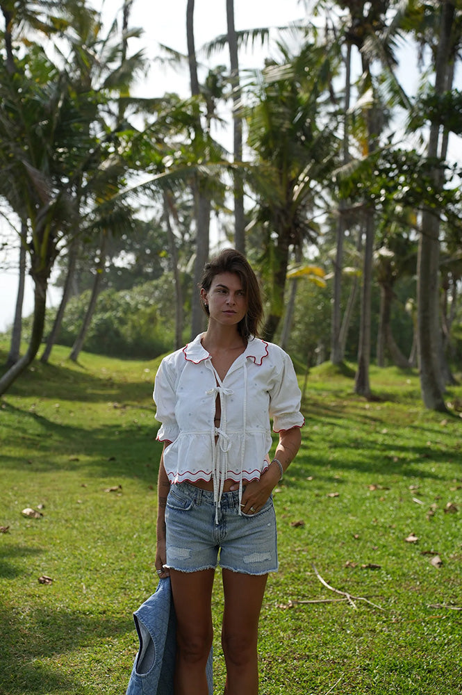 Seventy + Mochi Ana Tie Front White Blouse