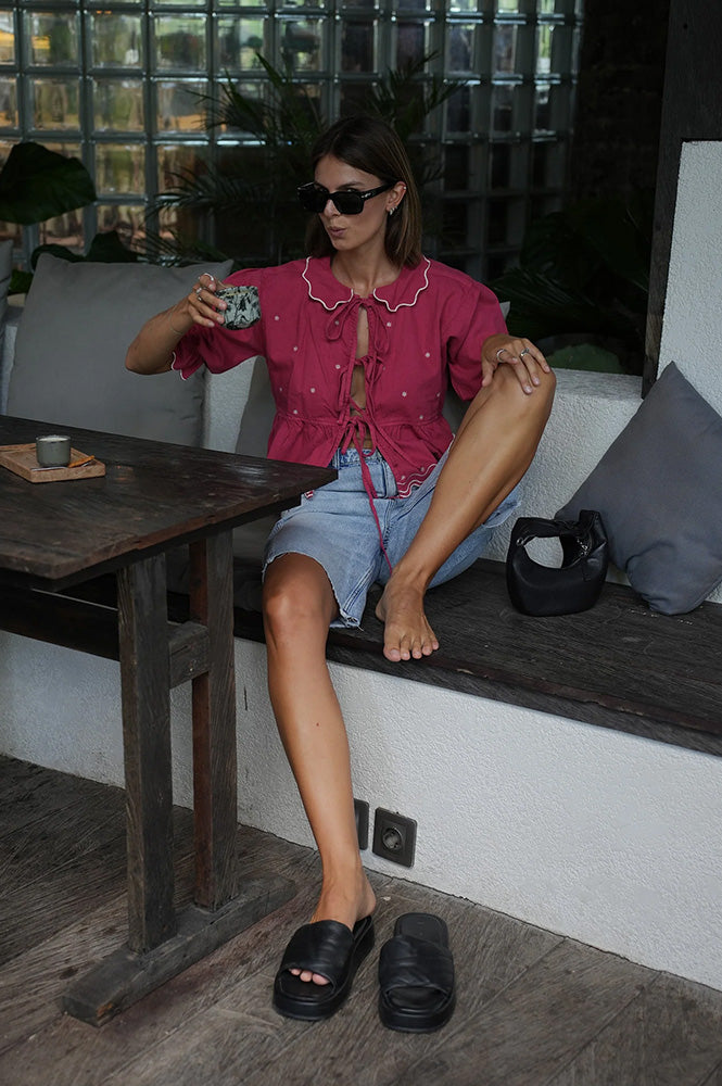 Seventy + Mochi Ana Tie Front Vintage Red Blouse