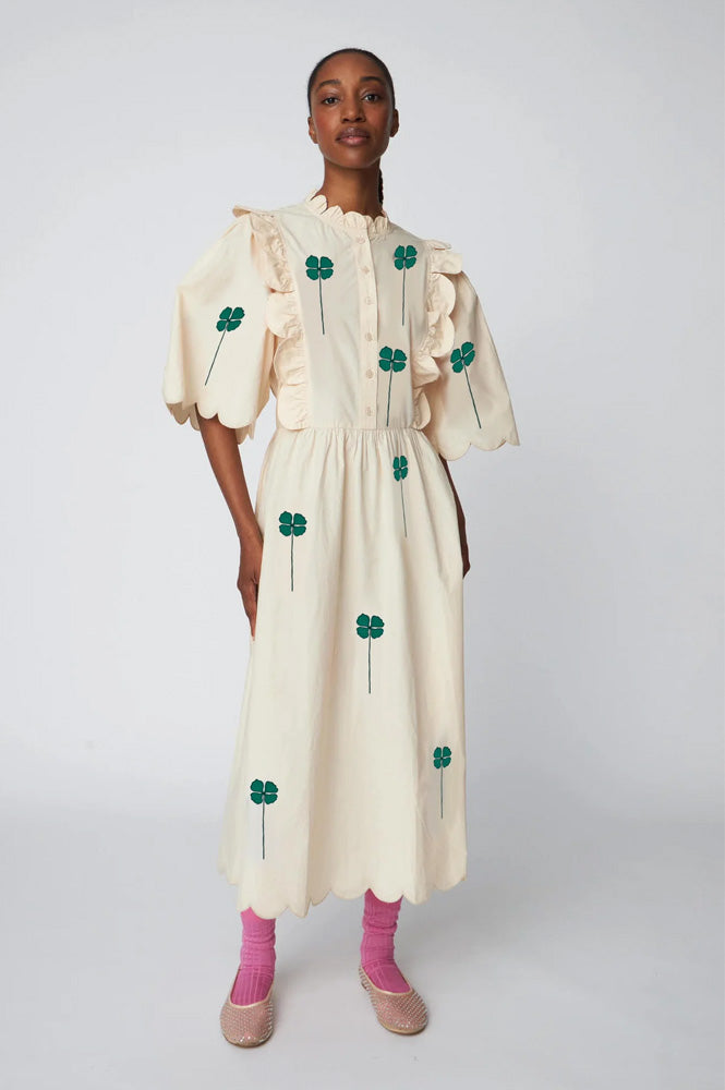 Stella Nova Embroidered Midi Green Clover Dress