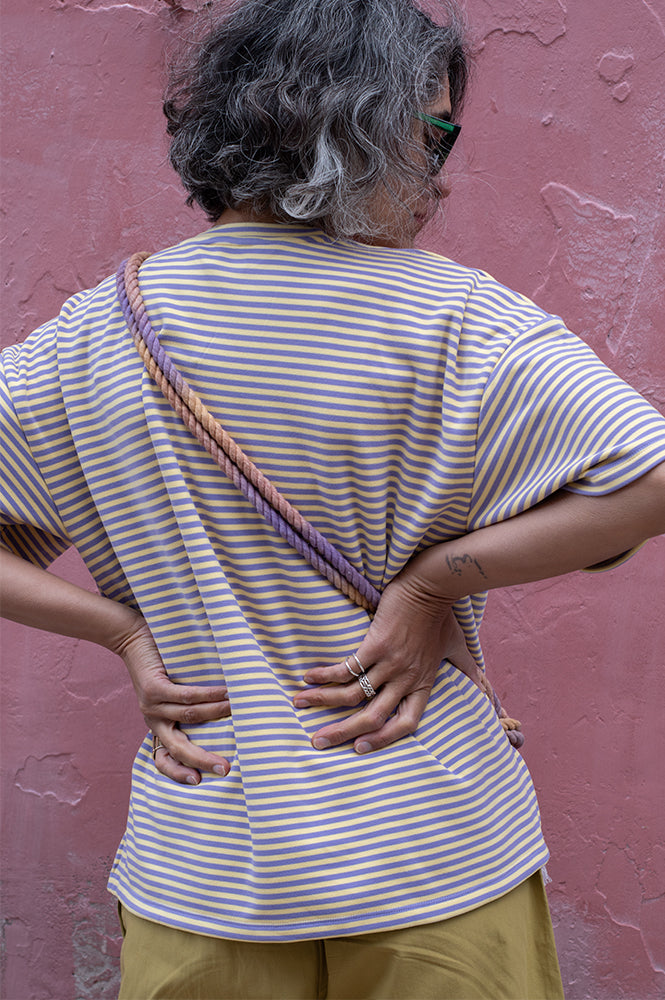 Fika Sara Lilac and Yellow Stripe T-Shirt
