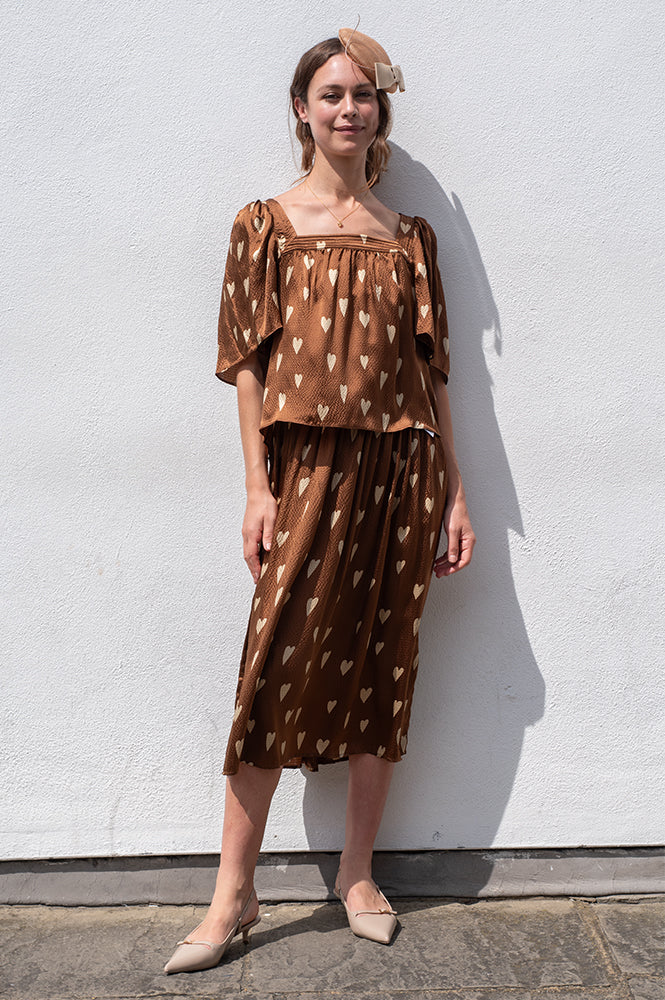 Stella Nova Heart Print Silk Top