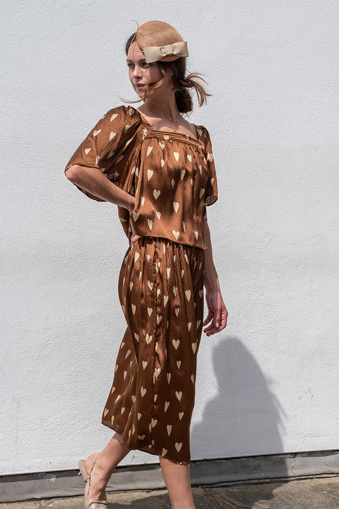 Stella Nova Heart Print Silk Top